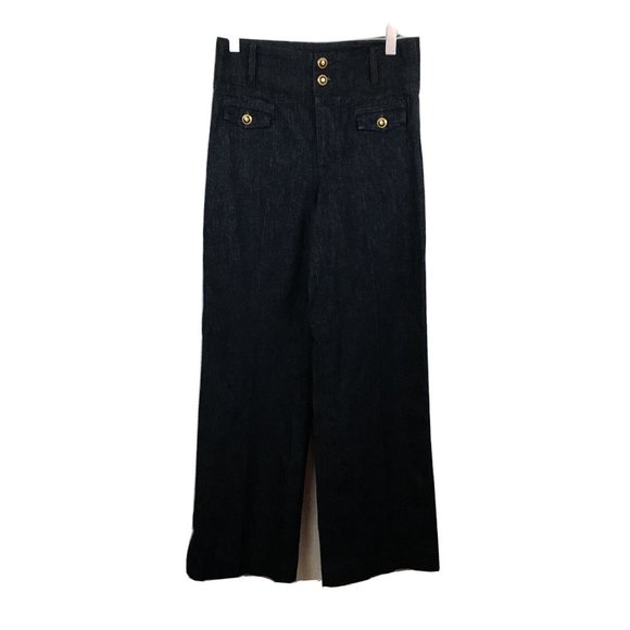 Anthropologie Denim - Elevenses Jeans 2 Womens Dark Blue High Rise Wide Leg Buttons Denim Cotton Blend
